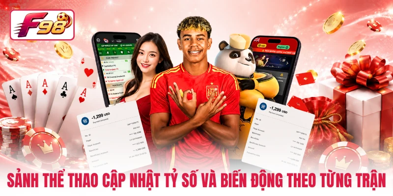 Sảnh thể thao cập nhật tỷ số và biến động theo từng trận
